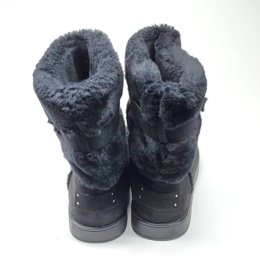 G By Guess Addalyn Black Faux Fur Ankle Strap Ankle Boot